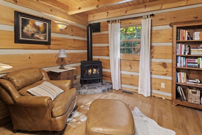 Cozy Reading Nook with Gas Stove
