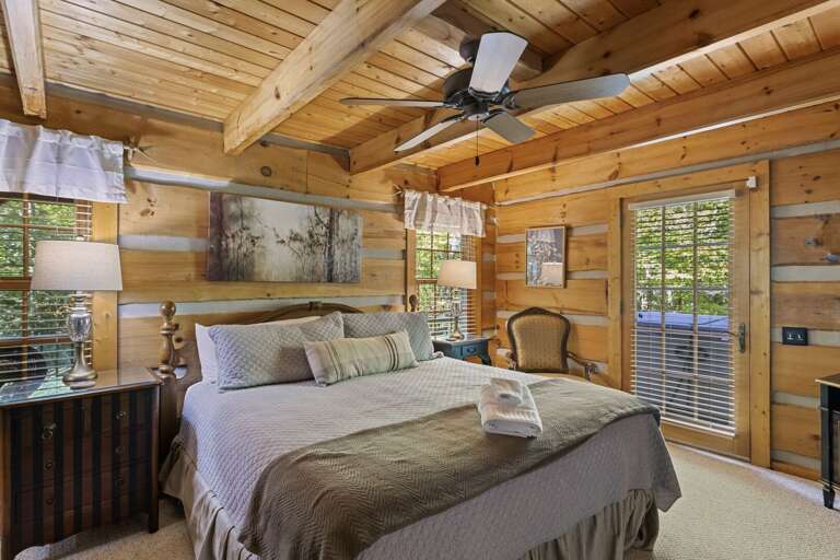 King Bed and Hot Tub Deck Access in the Master Bedroom