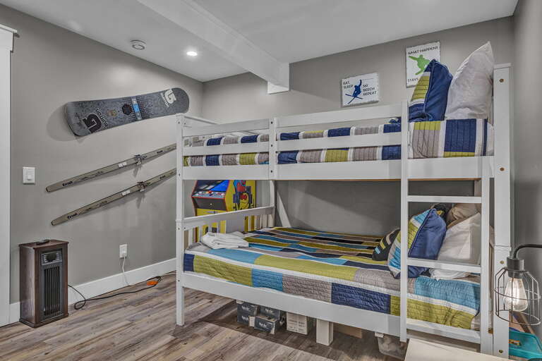Lower Level Bunk Room with Full-Over-Full Beds and Smart TV