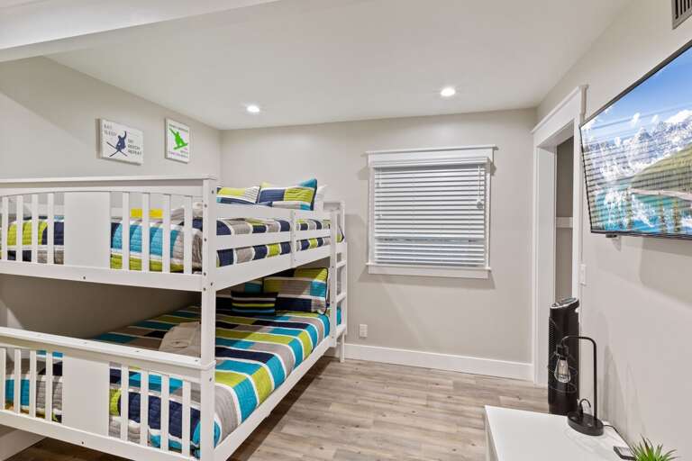 Lower Level Bunk Room with Full-Over-Full Beds and Smart TV