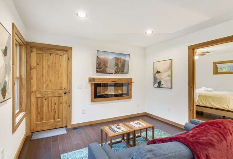 Downstairs Den with Electric Fireplace and Smart TV Downstairs Den with Electric Fireplace and Smart TV