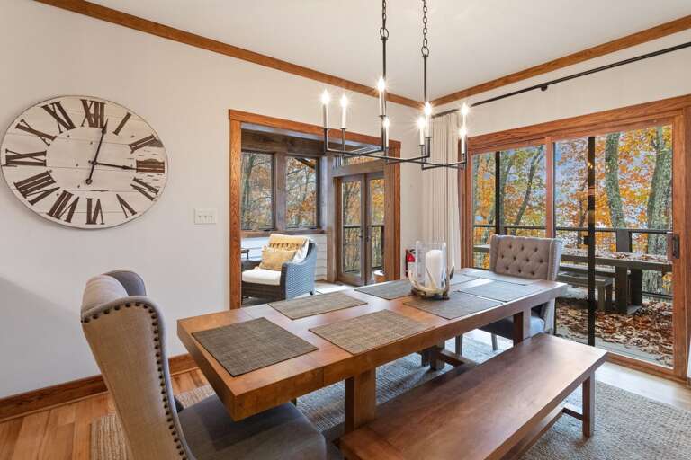 Dining Room with Seating for Six, and Deck Access to Outdoor Dining, Gas Grill, and Big Green Egg