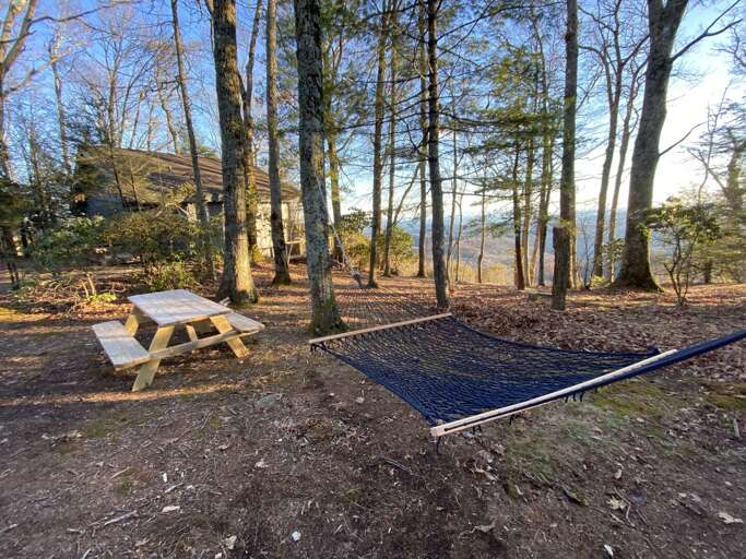 Picnic Table and Hammock Near the Fire Pit