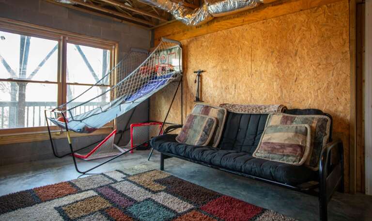 Basement Hoop Game and Futon