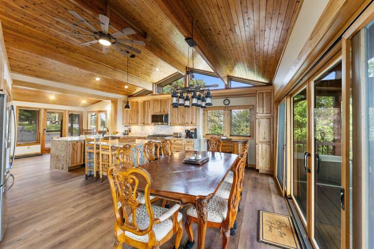 Dining Table Seats 8-12 with leaf inserts, with Six Additional Island Seats - Dine Together with a Full House