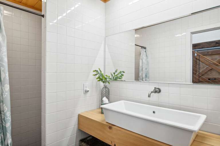 Common Shower Room with Step-In Shower and Sink on the Main Level