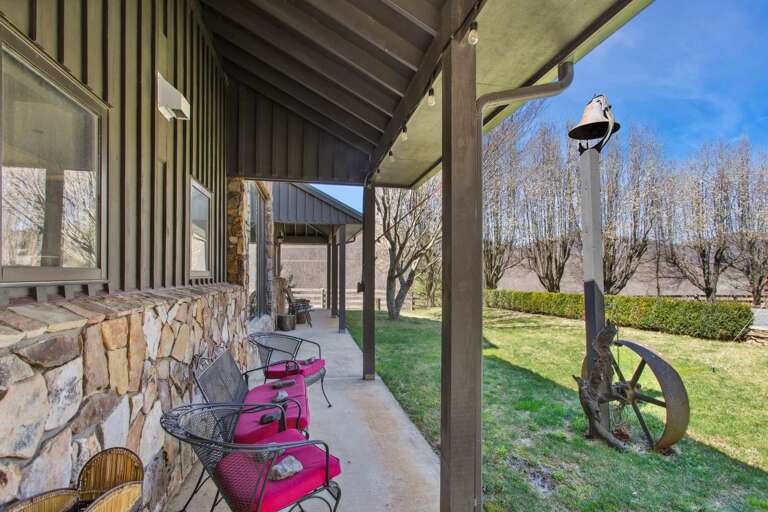 Covered Sitting Area Overlooking the Front Parking Area
