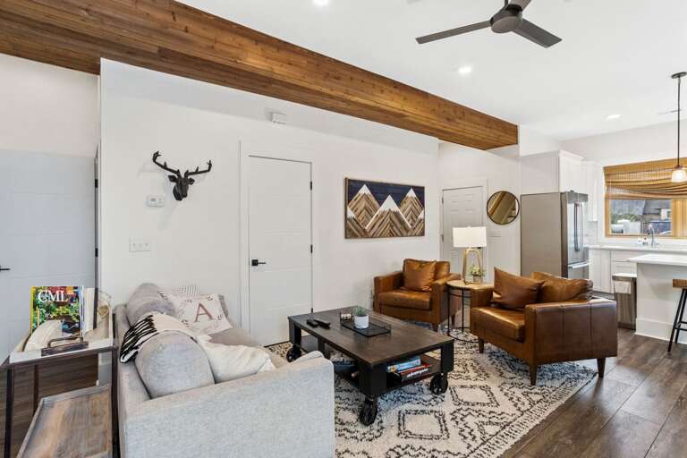 Living Room Looks into the Kitchen