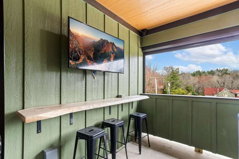 TV and Custom Live Edge Bar on the Patio