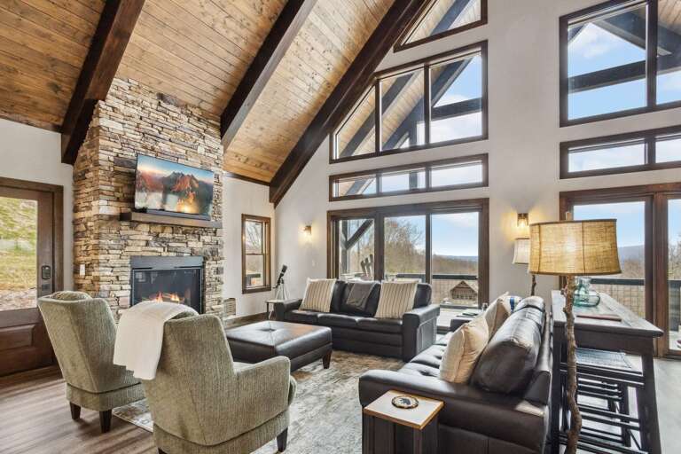 Great Room with Vaulted Ceilings and a Gas Fireplace