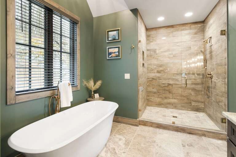 Master Bathroom with Huge Tiled Shower and a Soaking Tub