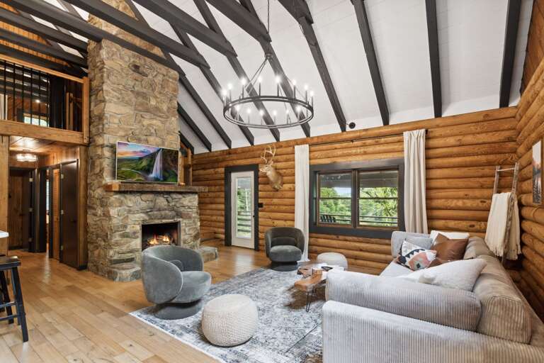 Comfortable Furniture Around the Gas Fireplace and TV