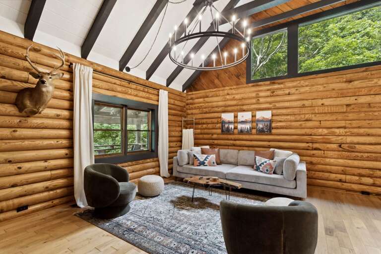 Living Room with Vaulted Ceiling Exposed Beams