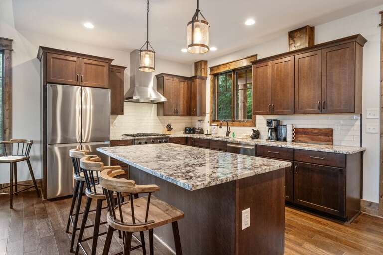 Kitchen with Granite Counter and Center Island