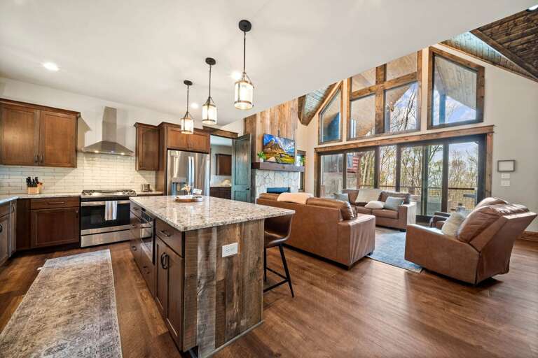 Open Concept Great Room and Kitchen with a Wall of Windows