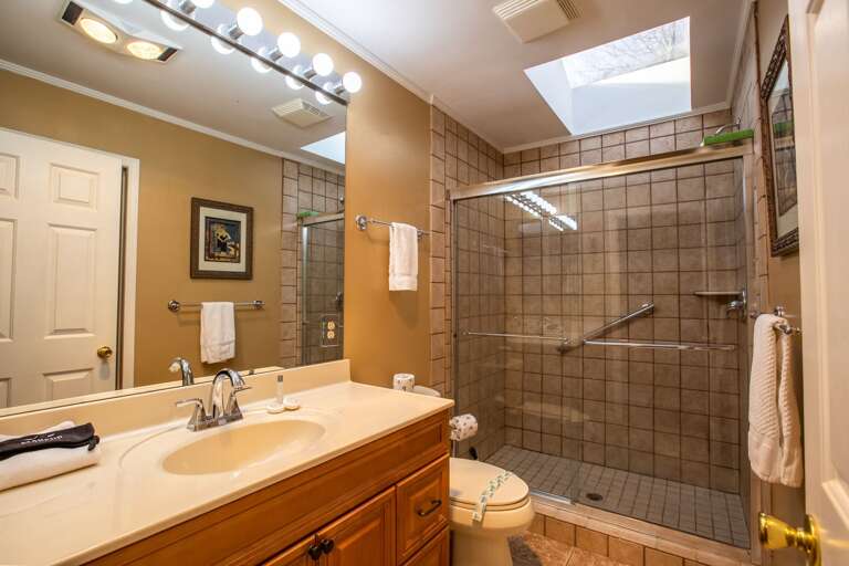 Ensuite Bathroom with Tiled Shower Topped with a Skylight