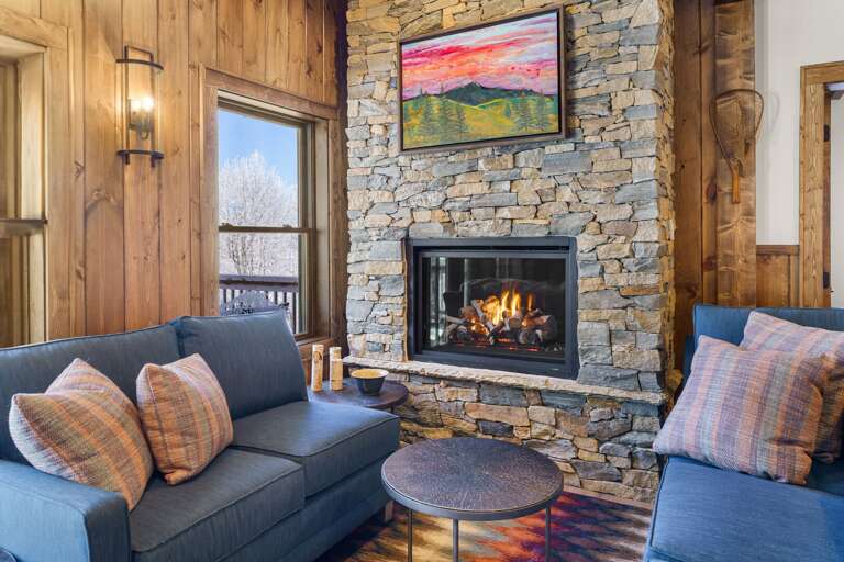 Lower Level Stacked Stone Fireplace