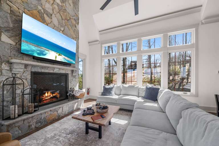 Stacked Stone Gas Fireplace and Big Screen TV