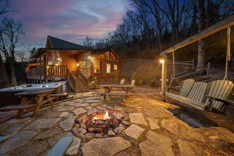 Custom Stone Fire Pit, Picnic Table and Bench Swing Custom Stone Fire Pit, Picnic Table and Bench Swing