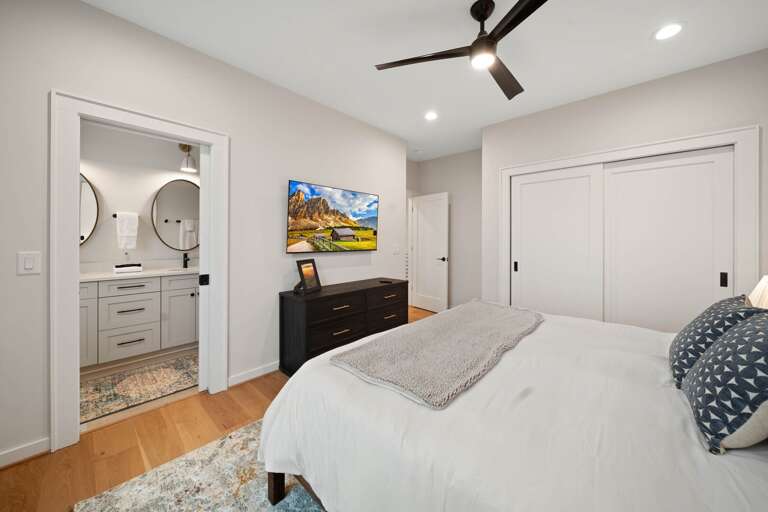 King Bed, TV and Private Bathroom in Suite Two