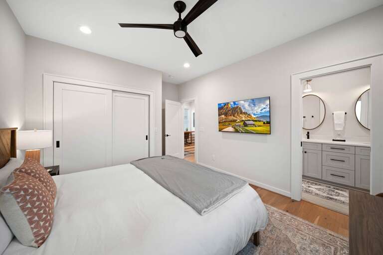 King Bed, TV and Private Bathroom in Suite Three