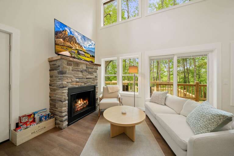 Stacked Stone Gas Fireplace and Large Screen TV Stacked Stone Gas Fireplace and Large Screen TV