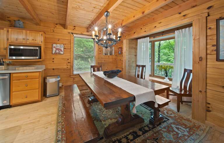 Wood Dining Table with Bench Seating and End Chairs