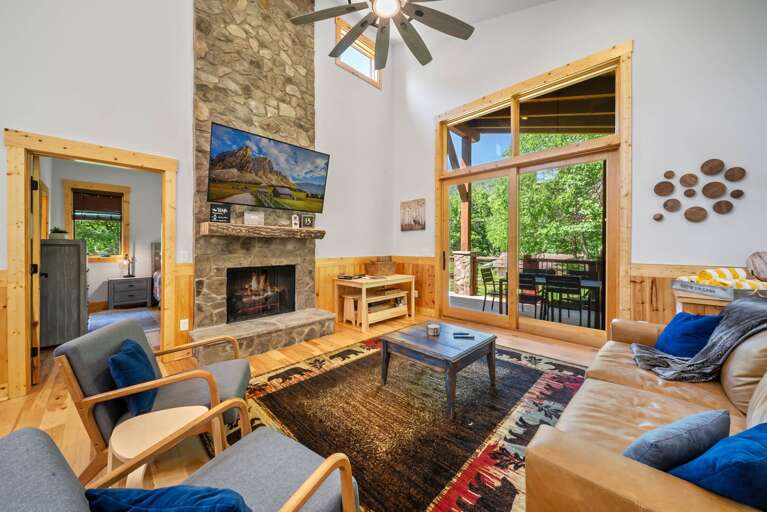 Floor to Ceiling Stacked Stone Fireplace and Mounted TV Floor to Ceiling Stacked Stone Fireplace and Mounted TV