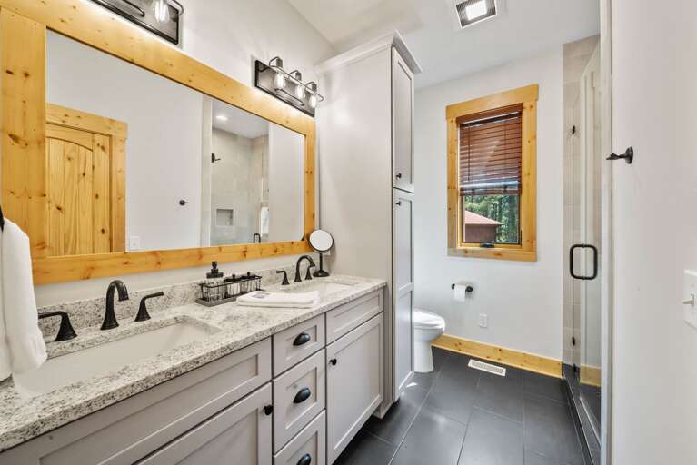 Master Bathroom with Custom Tiled Shower and Dual Sink Vanity Master Bathroom with Custom Tiled Shower and Dual Sink Vanity