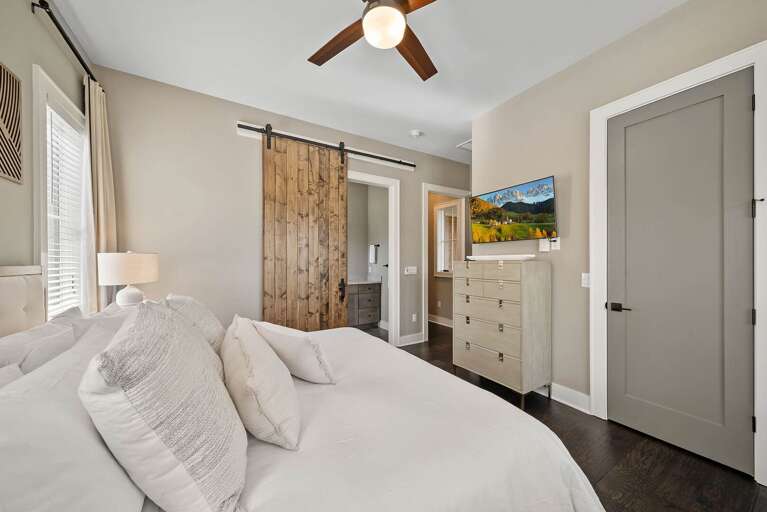 King Bed, TV and Private Bathroom in the Main Level Master Bedroom