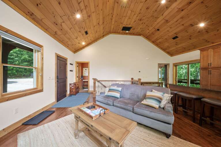 Comfortable Living Room Adjacent to the Kitchen, with Kitchen Island Seating