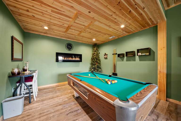 Electric Wall Mounted Fireplace, Pool Table and Desk