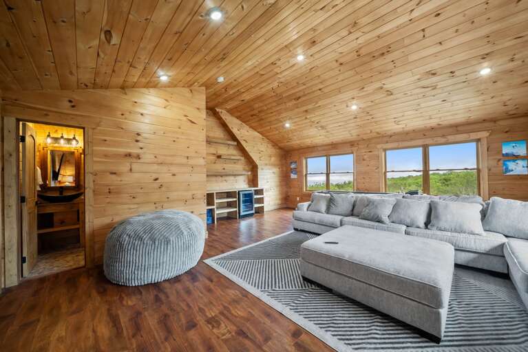 Rec Room Has a Full Bath and a Mini Fridge