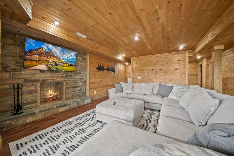 Wood Burning Fireplace, Another Huge Sectional and Big Screen TV