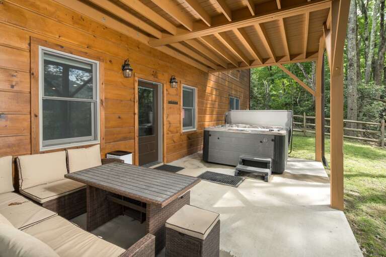 Lower Patio with Hot Tub and Seating