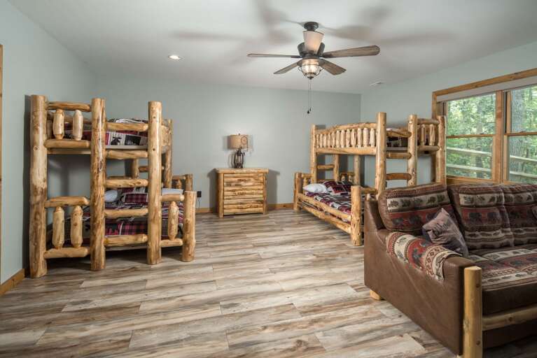 Two Twin-Over-Double Bunk Beds and a Queen Pull Out Sofa