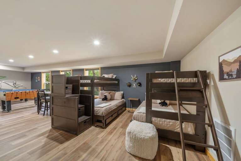Lower Level Family Room with Two Twin-Over-Double Bunk Beds Lower Level Family Room with Two Twin-Over-Double Bunk Beds
