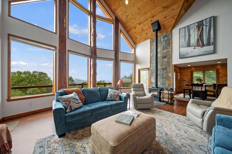 Wood Burning Stove and Mountain Views