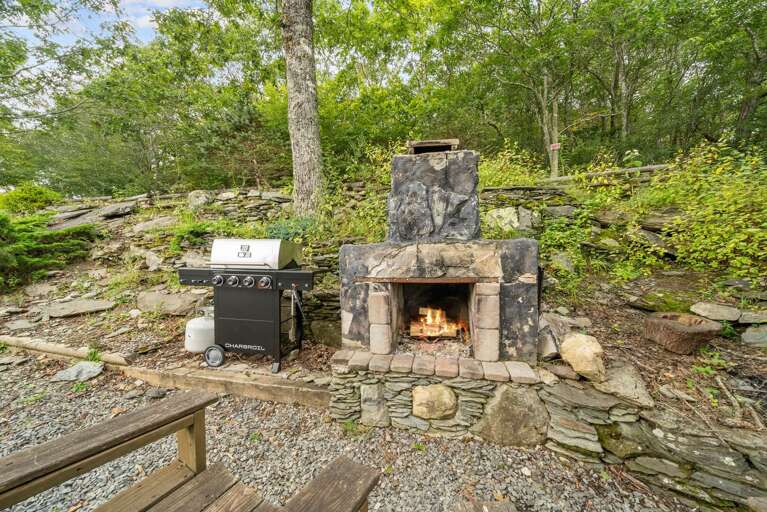 Outdoor Stacked Stone Fireplace