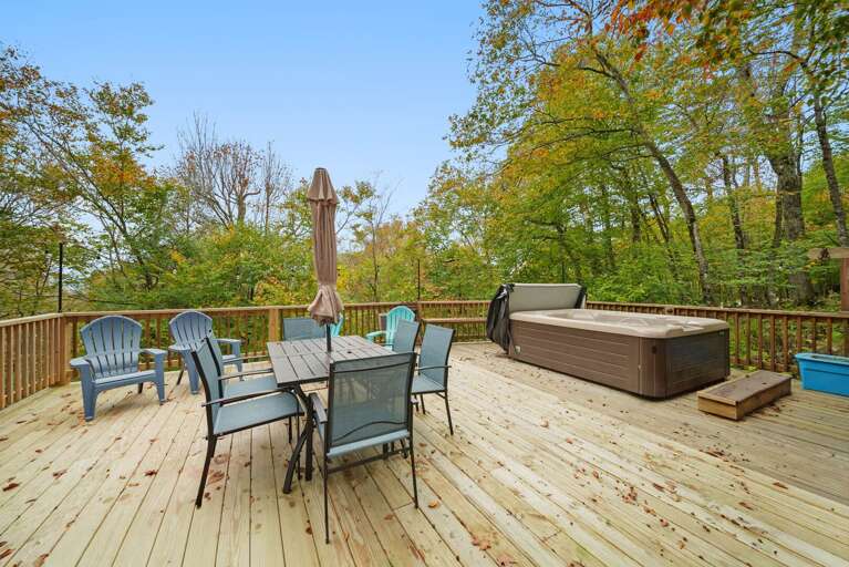 Spacious Deck with Hot Tub, Seating and Outdoor Dining