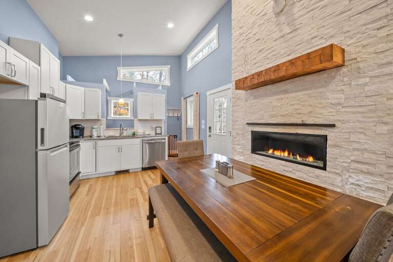 Dining Table and In-Wall Gas Fireplace
