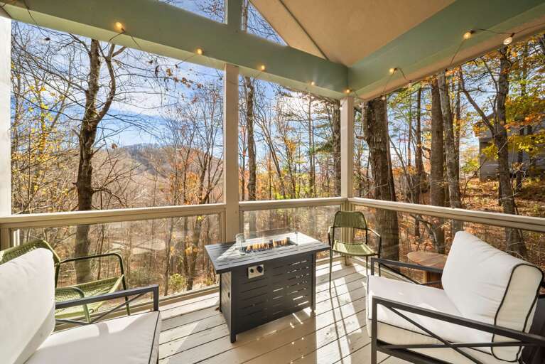 Covered Deck with a Gas Fire Table