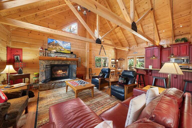 Leather Furniture, Vaulted Timber Frame Ceilings and Warm Wood Floors