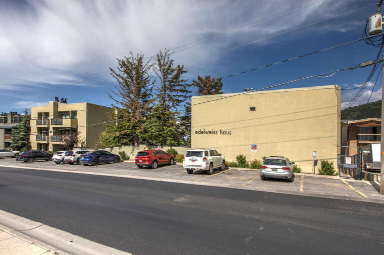 The Edelweiss Haus building offers convenient parking just steps from your door in a quiet mountain neighborhood setting.