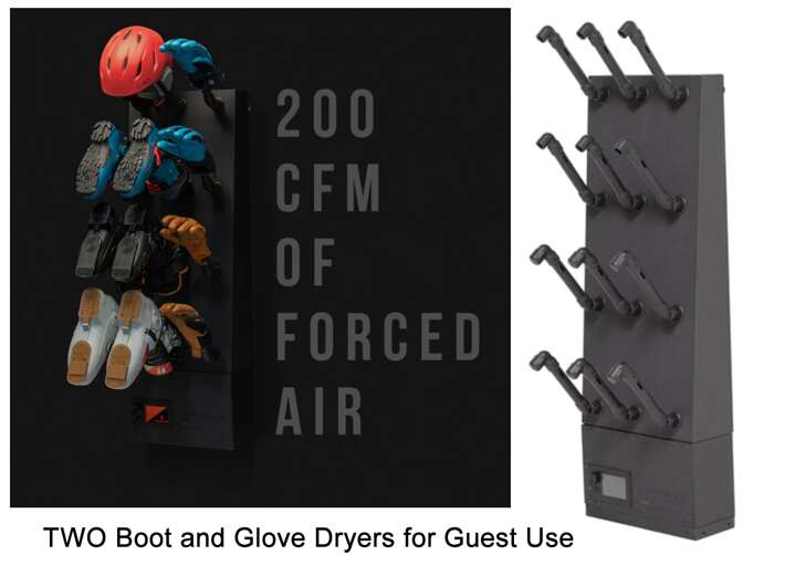 Two specialized boot and glove dryers await your return from outdoor adventures, using forced air to quickly refresh your gear after hiking, skiing, or exploring.