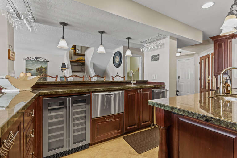 Inviting bar table in a kitchen area, perfect for.