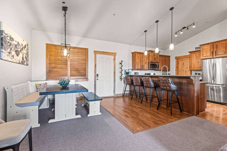 An open-concept space where your kitchen flows into a cozy breakfast nook—perfect for morning coffee or planning your day's adventures.