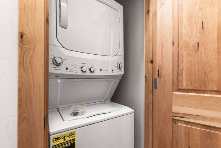 Enjoy the convenience of in-unit laundry with this stacked washer and dryer, so you can pack light and refresh your wardrobe anytime during your stay.