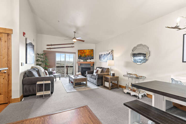 Bear Hollow Lodges 1313:  The gas fireplace gives this a mountain cabin atmosphere. From the great room, a sliding glass door frames the mountain views and allows access to the private patio area.