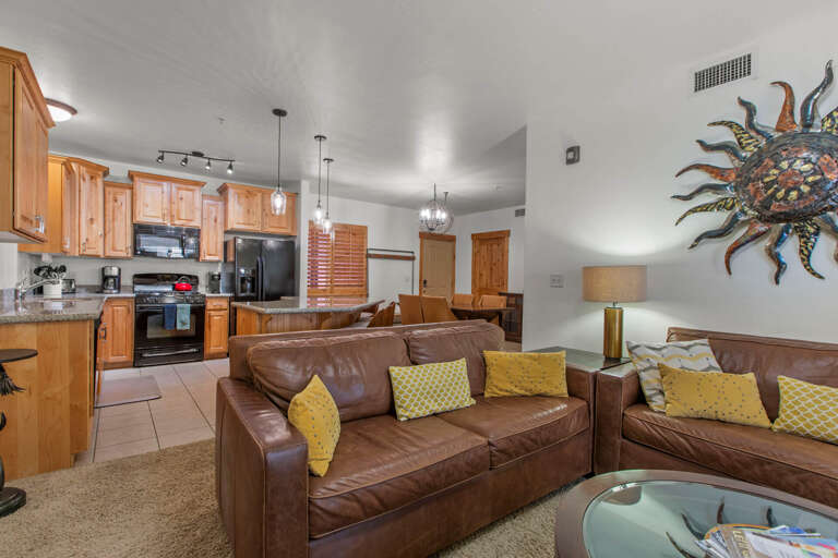 Vacation Rentals in Park City at Bear Hollow Lodges 4205 Living room with gas fireplace and patio access
